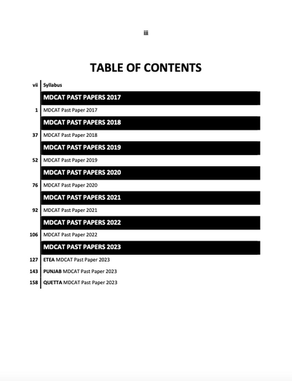 MDCAT Solved Papers Contents