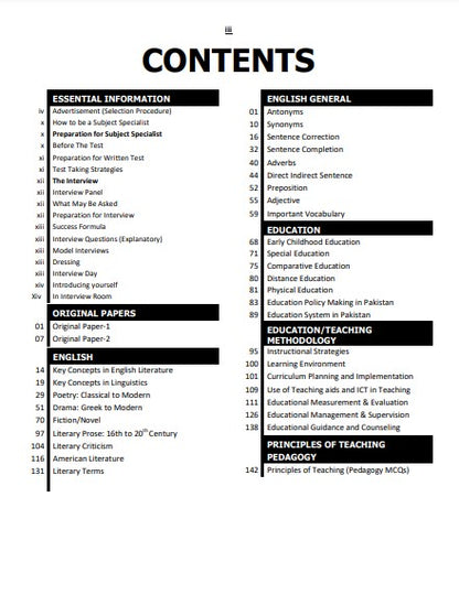 SPSC Subject Specialist English Guide Contents
