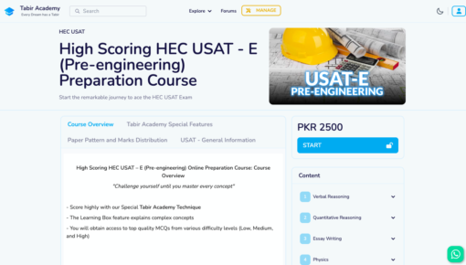 High Scoring HEC USAT E Pre engineering Preparation Course