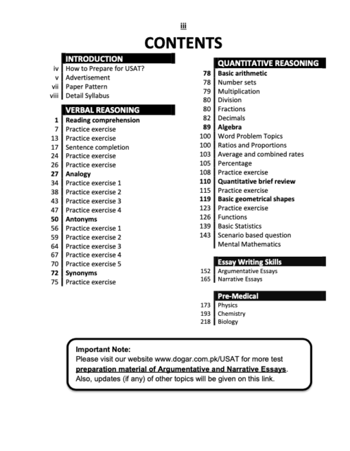 USAT Pre-Medical Group Guide Contents