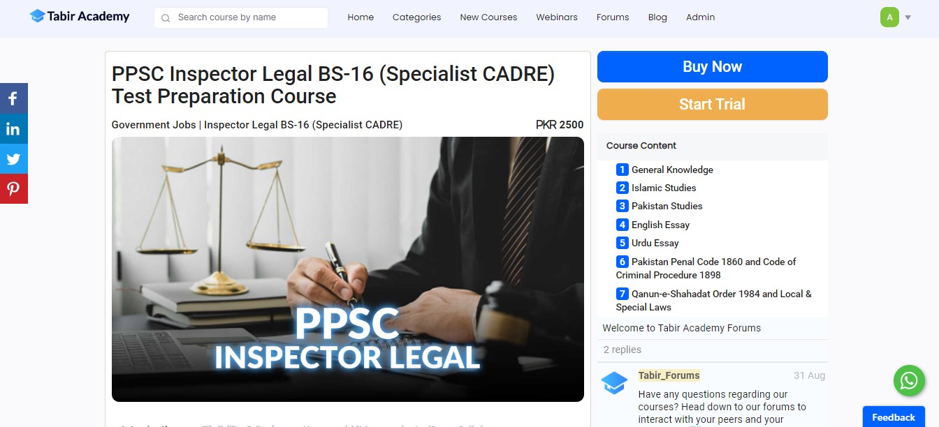 PPSC Inspector Legal 