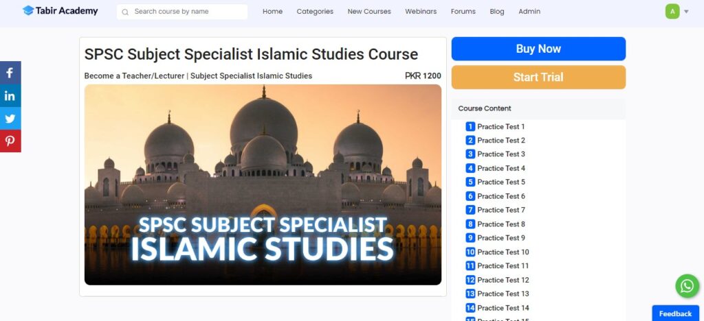 SPSC Subject Specialist Islamic Studies Course