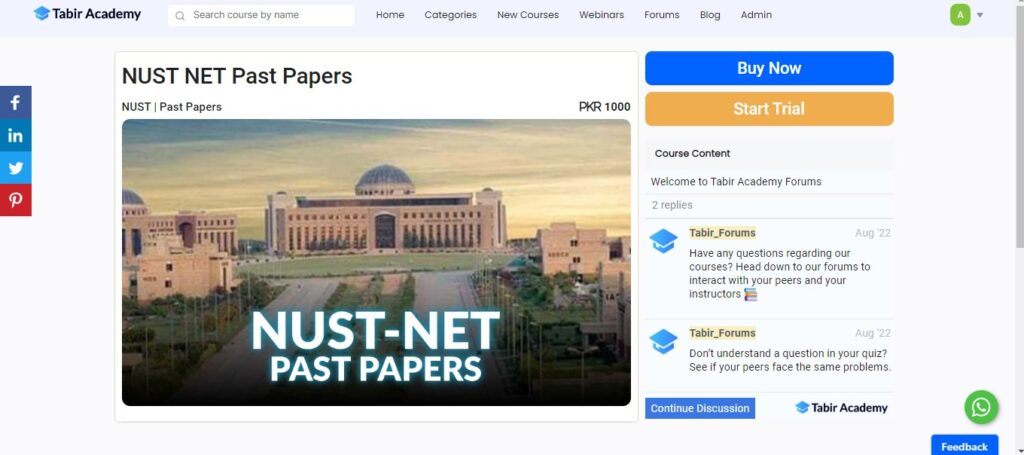 NUST NET Past Solved Papers